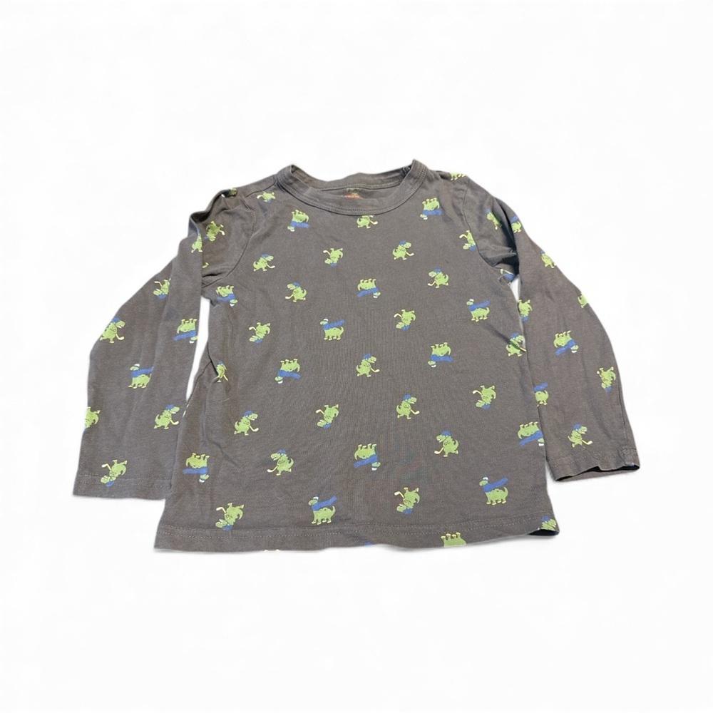Joe Fresh Gray Long Sleeve Tee with Green Dinosaur Print